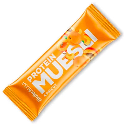 Barretta al muesli ad alto contenuto proteico. Gusto albicocca