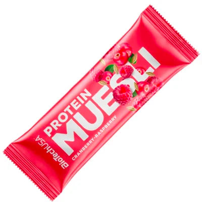 Barretta al muesli ad alto contenuto proteico. Gusto lampone