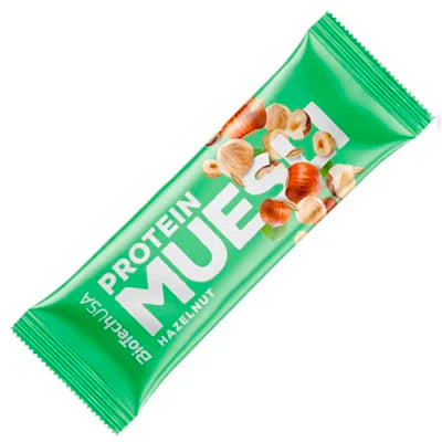 Barretta al muesli ad alto contenuto proteico. Gusto nocciola