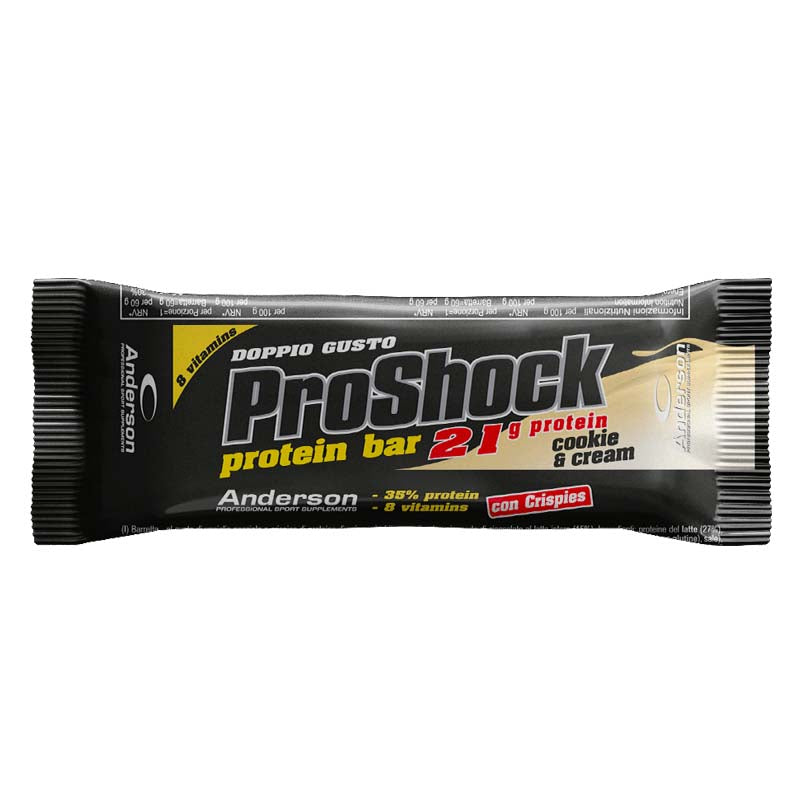 Deliziosa barretta proteica con ben 21 g di proteine: Proshock! Disponibile in vari gusti.